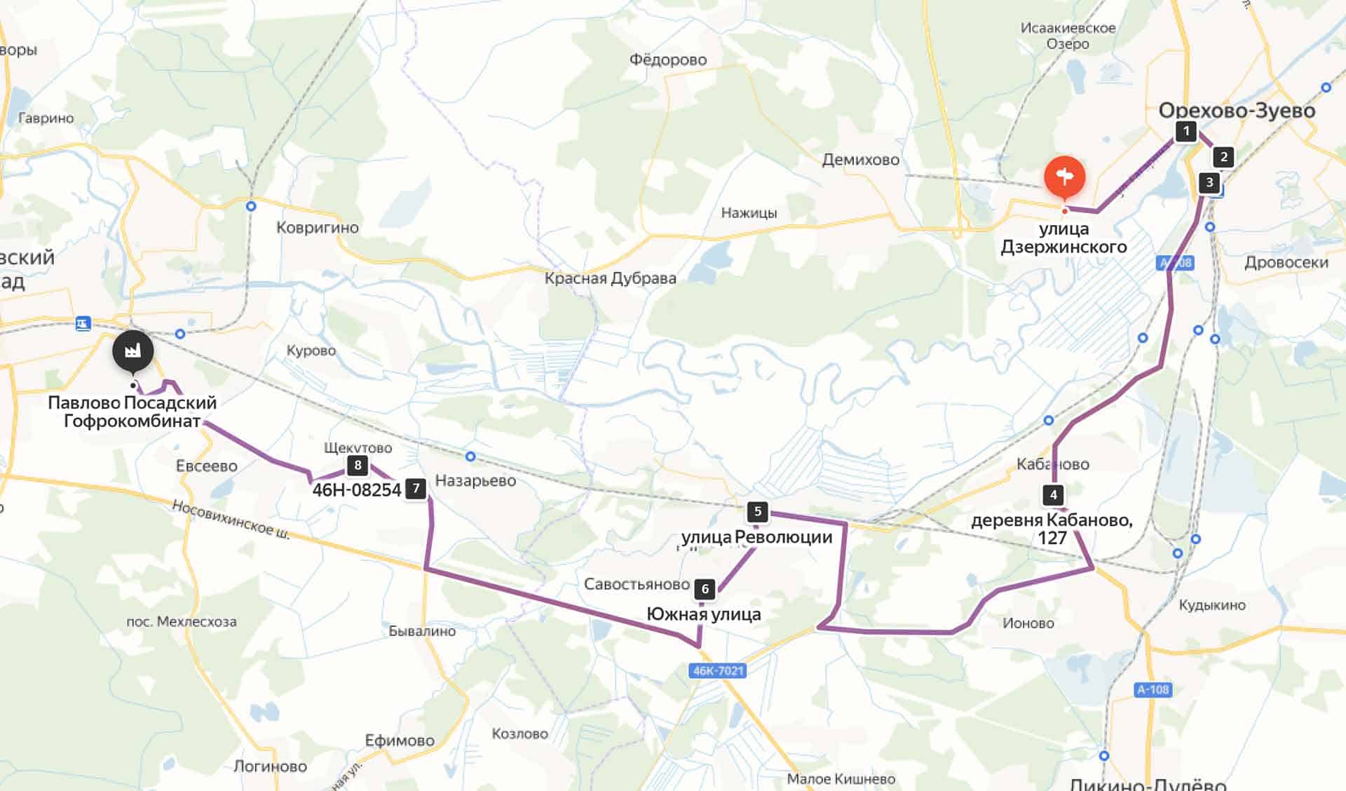 Схема проезда на Павлово-Посадский гофрокомбинат из Орехово-Зуево