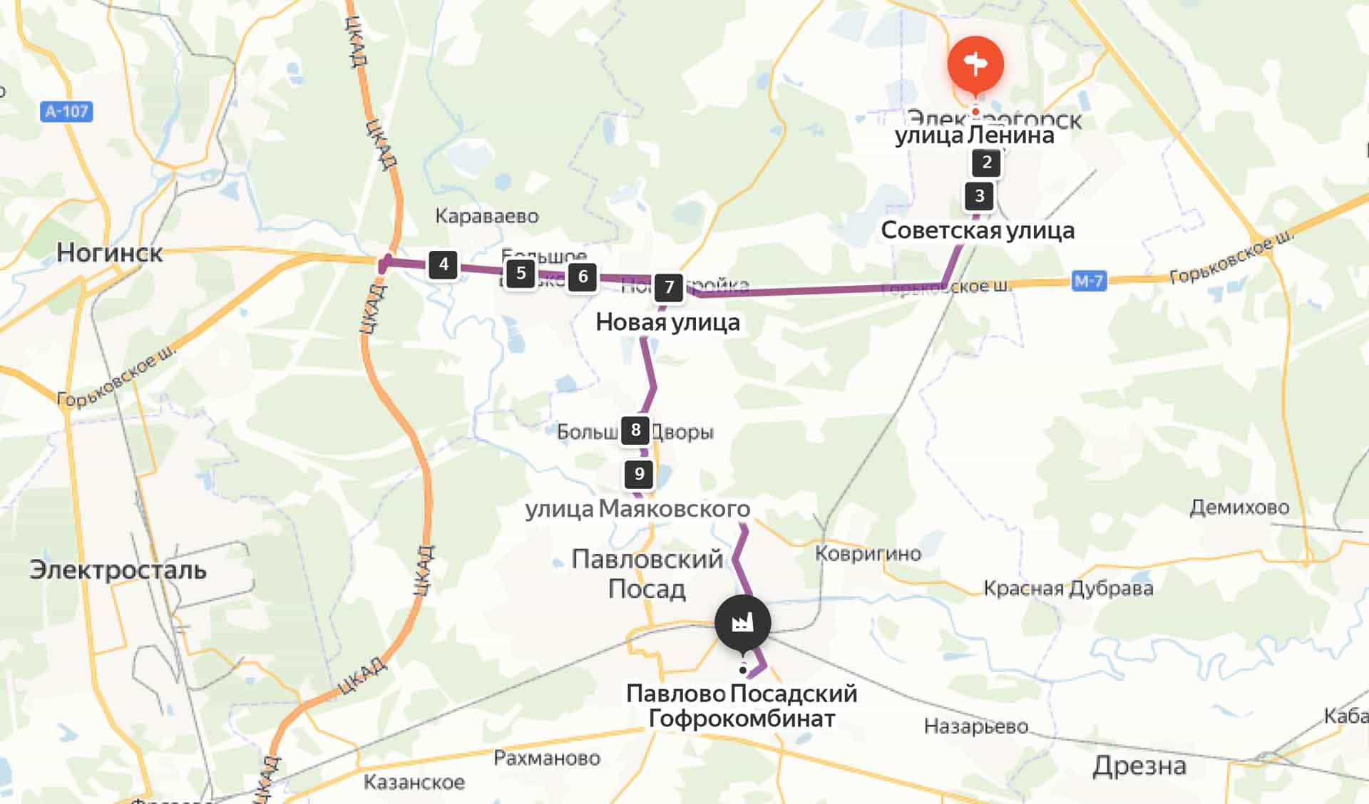 Схема проезда на Павлово-Посадский гофрокомбинат из Электрогорска