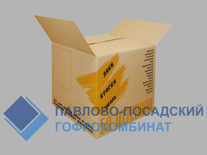 Коробка из бурого картона с печатью