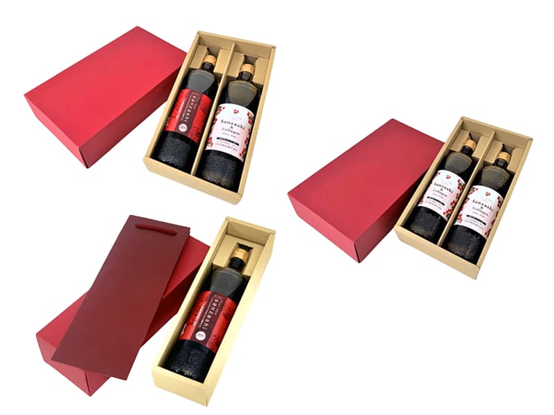 Фото бутылок в подарочных коробках на одну и две бутылки